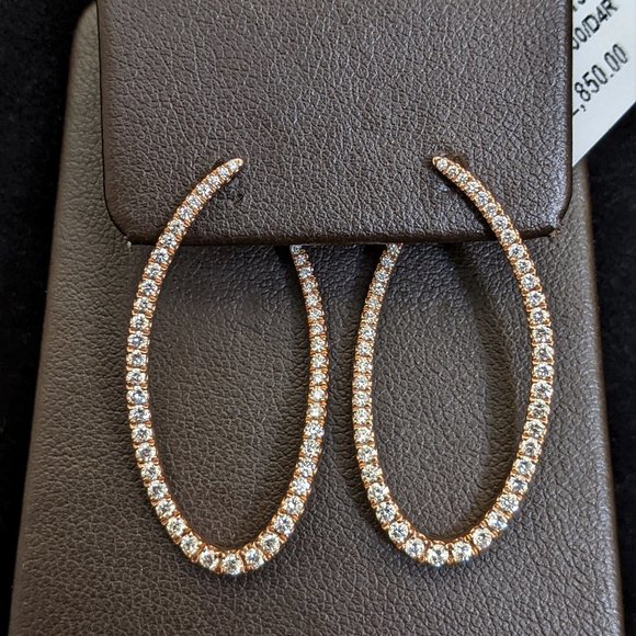 Rose Gold Diamond Hoop Earrings - Picture 1 of 5